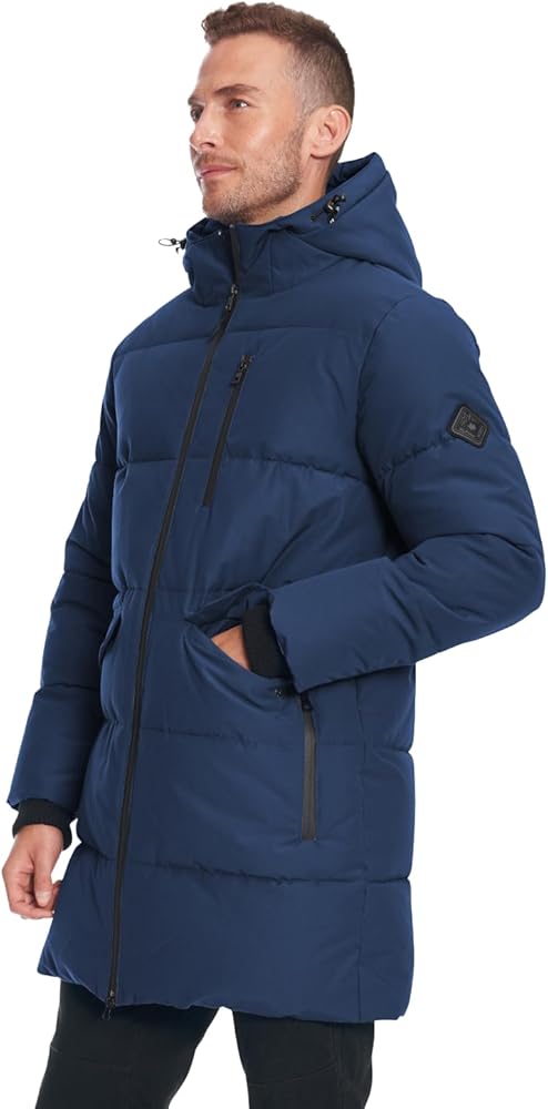 Alpine North Men's Vegan Down Winter Puffer Coat, Navy, Medium at